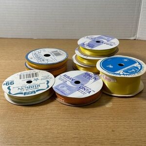 Vtg Lot 8 Offray Spools Of Ribbon Shades of Yellow Orange Various Lengths Width